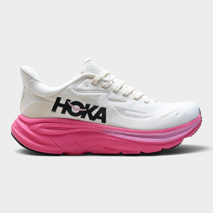 HOKA Clifton 10 Women’s Running Shoes – White / Fuchsia