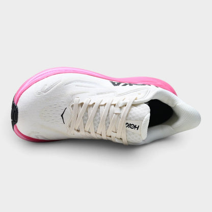 HOKA Clifton 10 Women’s Running Shoes – White / Fuchsia
