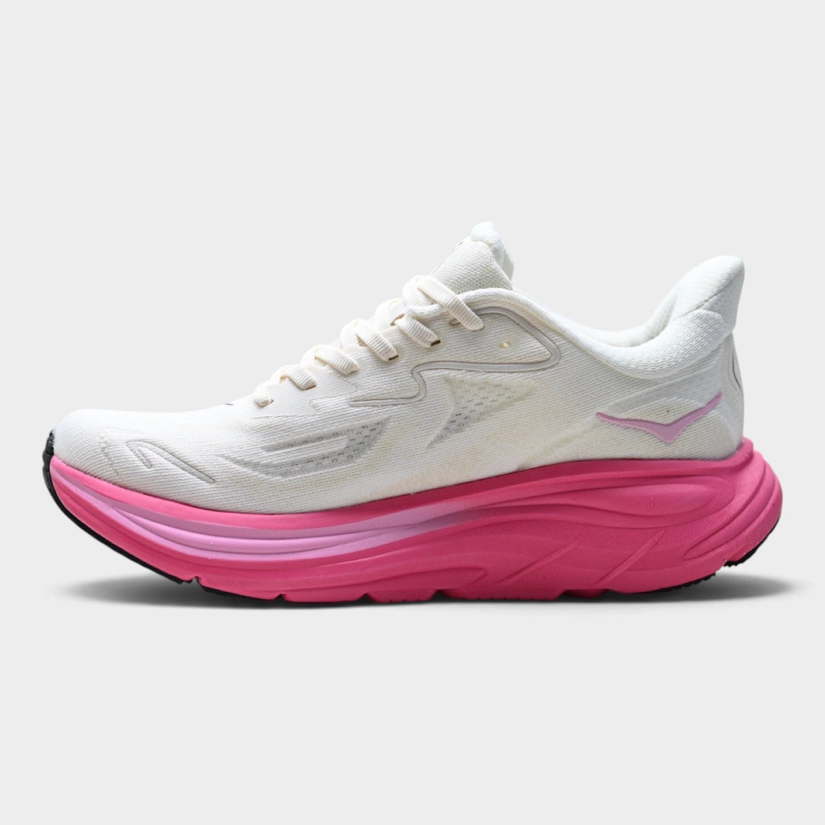 HOKA Clifton 10 Women’s Running Shoes – White / Fuchsia