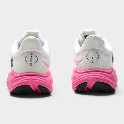 HOKA Clifton 10 Women’s Running Shoes – White / Fuchsia