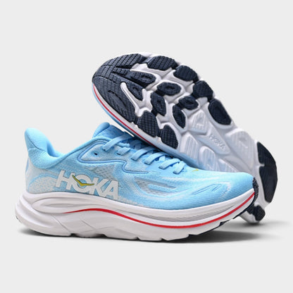 HOKA Clifton 10 Women’s Running Shoes – Blue / Red