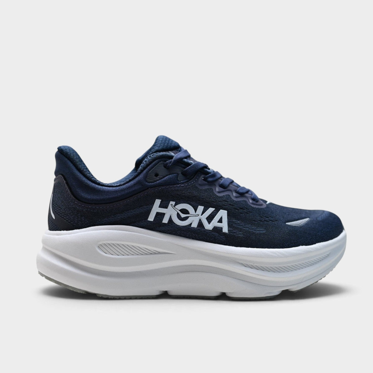 HOKA Bondi 9 Men’s Cushioned Road Running Shoes – Navy / White