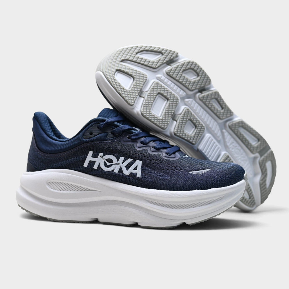 HOKA Bondi 9 Men’s Cushioned Road Running Shoes – Navy / White