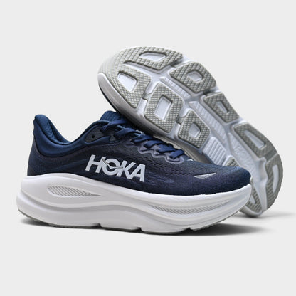 HOKA Bondi 9 Men’s Cushioned Road Running Shoes – Navy / White