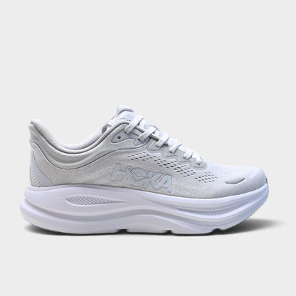 HOKA Bondi 9 Men’s Cushioned Road Running Shoes – Light Grey / White