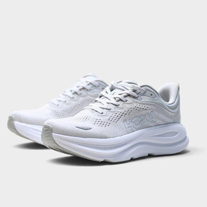 HOKA Bondi 9 Men’s Cushioned Road Running Shoes – Light Grey / White