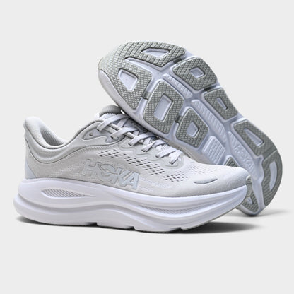 HOKA Bondi 9 Men’s Cushioned Road Running Shoes – Light Grey / White