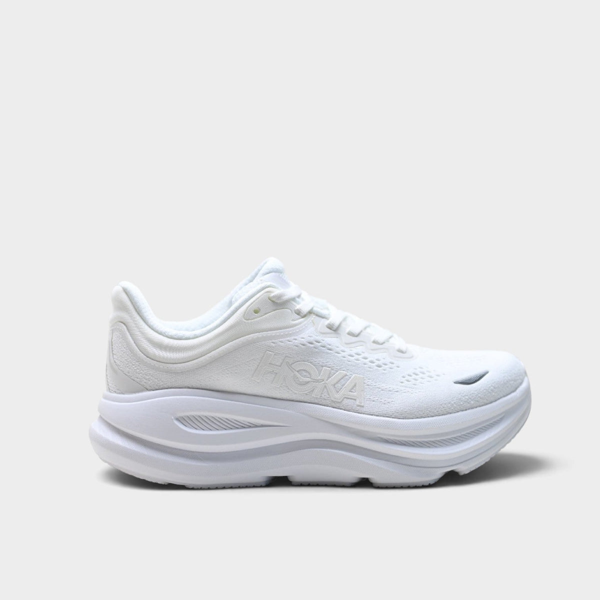 HOKA Bondi 9 Men’s Cushioned Road Running Shoes – Triple White