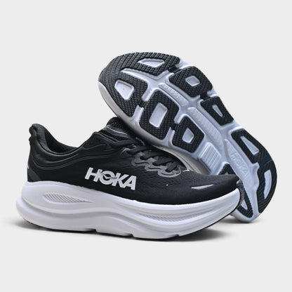 HOKA Bondi 9 Men’s Cushioned Road Running Shoes – Black / White