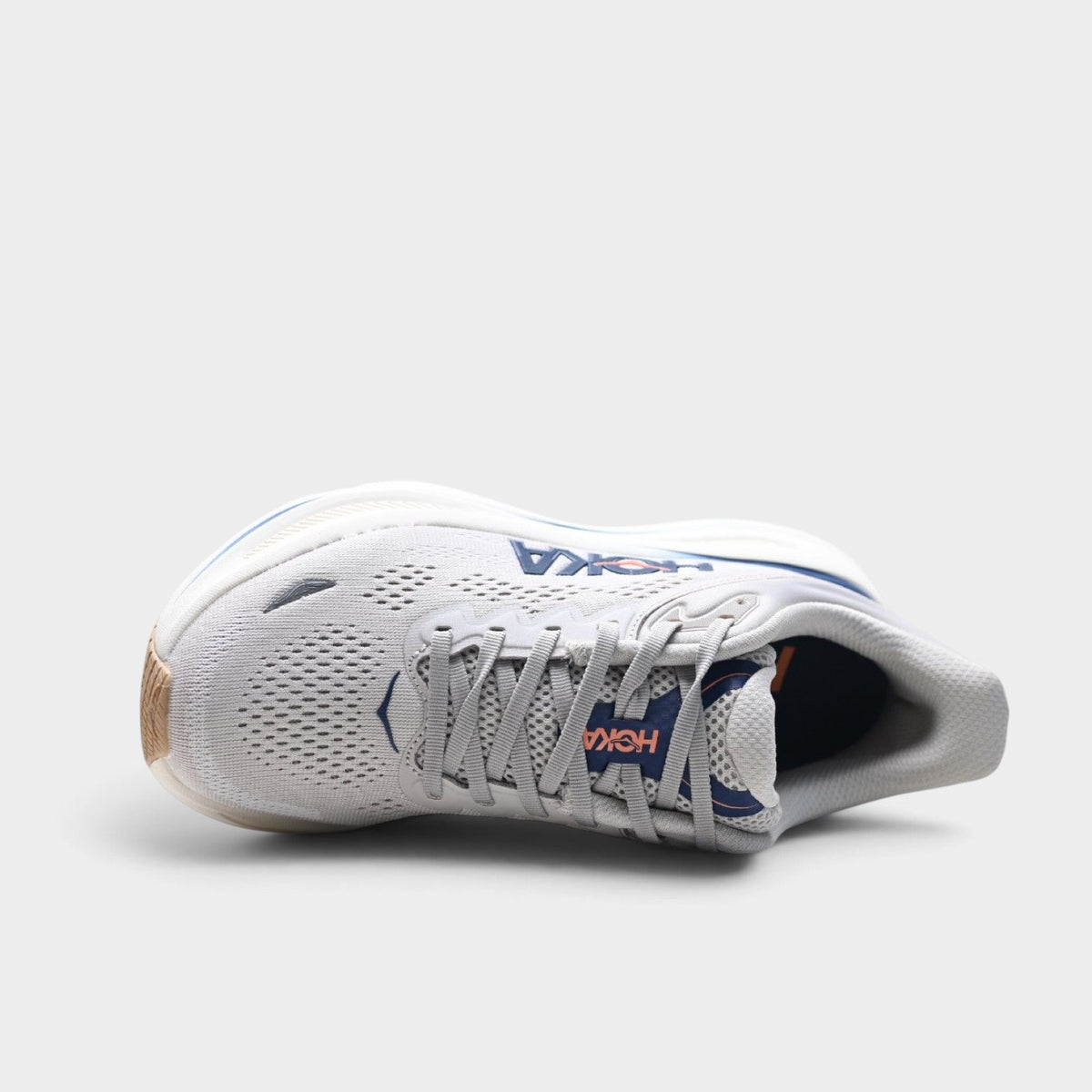 HOKA Bondi 9 Men’s Cushioned Road Running Shoes – White / Navy