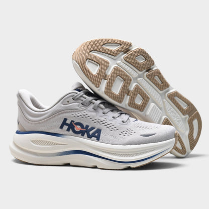 HOKA Bondi 9 Men’s Cushioned Road Running Shoes – White / Navy