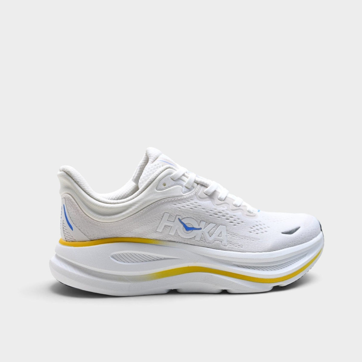 HOKA Bondi 9 Men’s Cushioned Road Running Shoes – White / Yellow