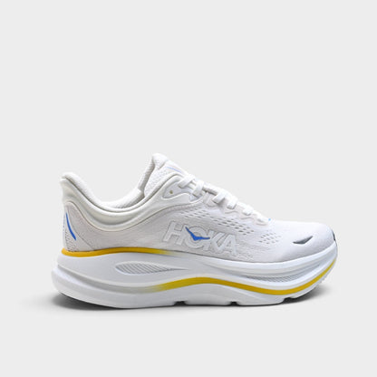 HOKA Bondi 9 Men’s Cushioned Road Running Shoes – White / Yellow