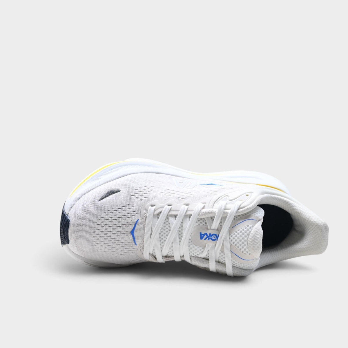 HOKA Bondi 9 Men’s Cushioned Road Running Shoes – White / Yellow
