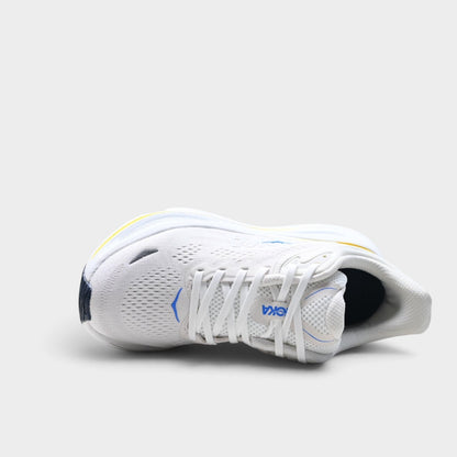 HOKA Bondi 9 Men’s Cushioned Road Running Shoes – White / Yellow
