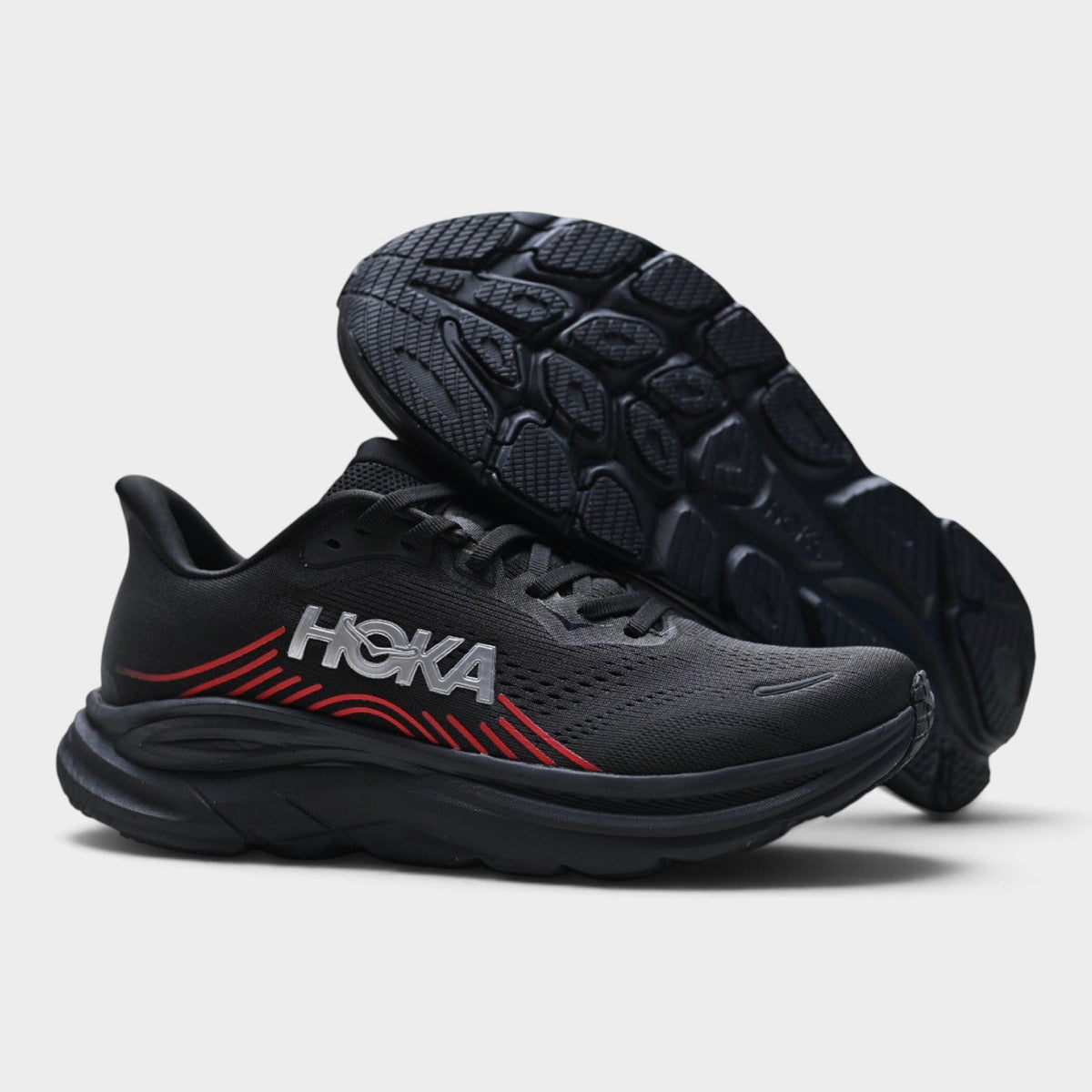 HOKA Clifton 11 Men’s Road Running Shoes – Black / Red