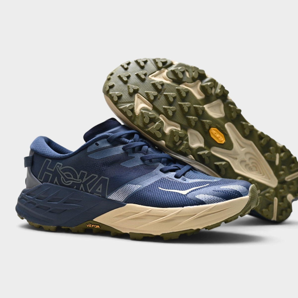 HOKA Speedgoat 7 Men’s Trail Running Shoes – Varsity Navy / Barley Flour