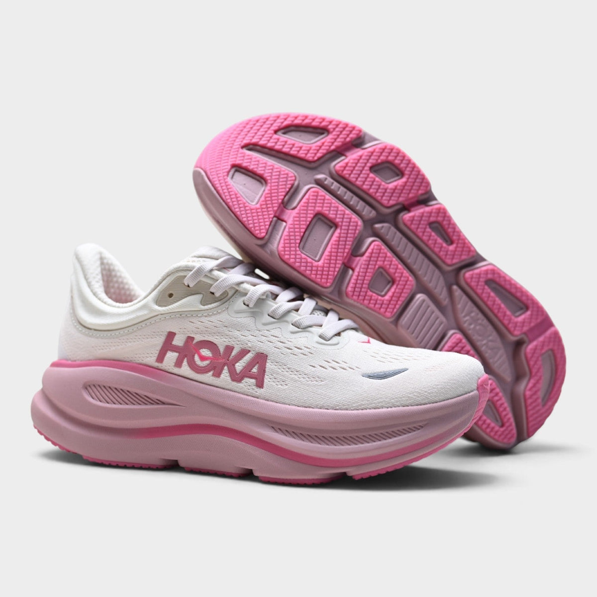 HOKA Bondi 9 Women’s Running Shoes – White / Pink