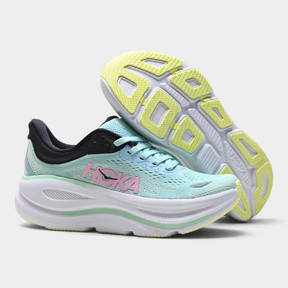 HOKA Bondi 9 Women’s Running Shoes – Mint / Pink