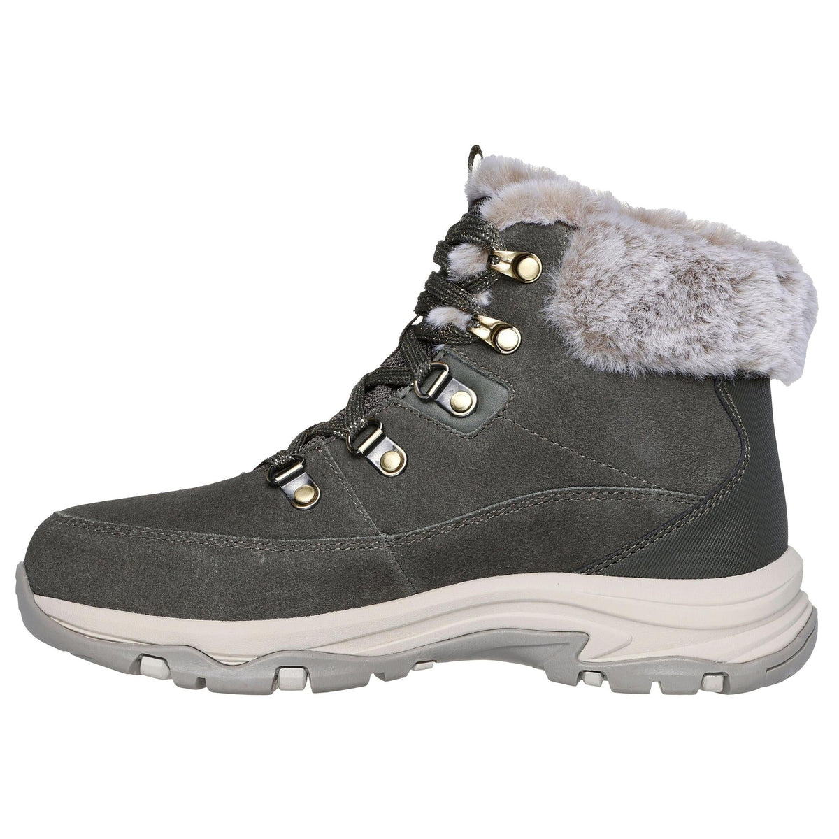 Skechers 167882 Trego - Snow Worries Ladies Olive Suede Waterproof Lace Up Ankle Boots