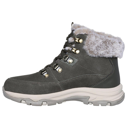 Skechers 167882 Trego - Snow Worries Ladies Olive Suede Waterproof Lace Up Ankle Boots