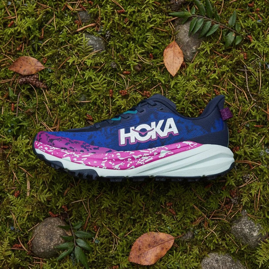 Hoka Speedgoat 6 Lightweight Cushioned Trail Running Shoes – High-Grip Outdoor Trainers – Blue / Pink