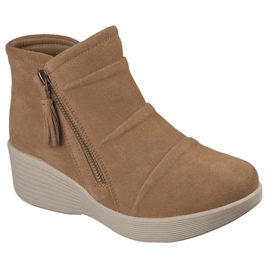 Skechers 169171 Parallel Lite Ladies Chestnut Suede Side Zip Wedge Ankle Boots